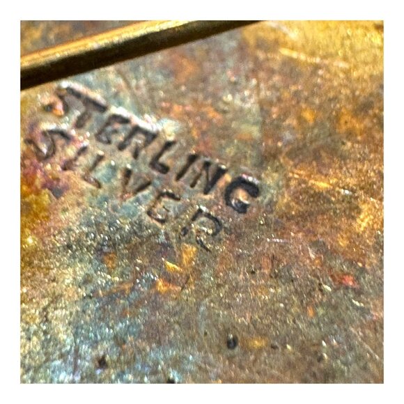 Vtg Sterling Silver Turquoise Filigree Brooch Pendant Southwestern Design 1.25" - Picture 3 of 5